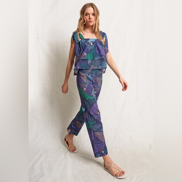 WARM Purple Blue Novelty Print Fun Retro Summer Pants Sz S - Picture 1 of 10